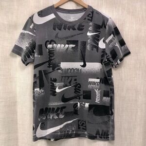 Nike Tee Shirt Mens S Gray Black Dri Fit All Over Print Short Sleeve Cotton‎